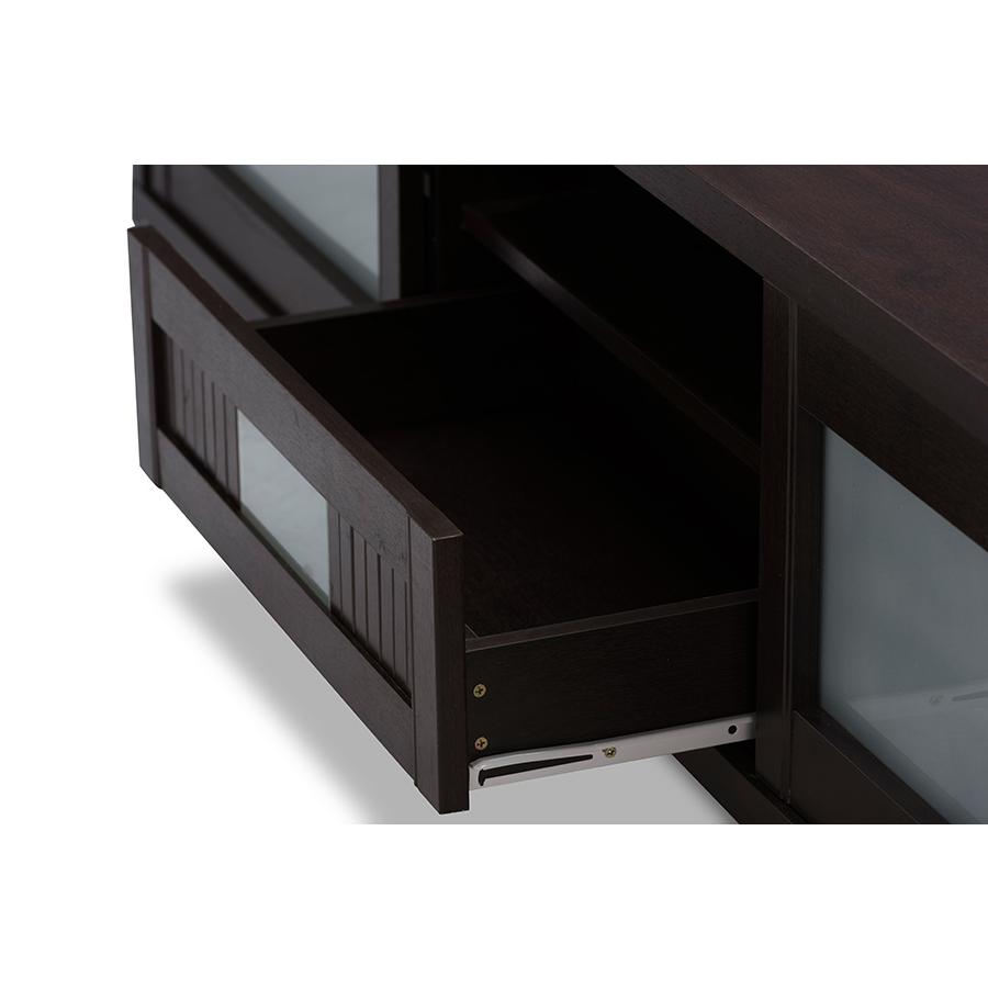 Gerhardine Dark Brown Wood 70-inch TV Cabinet with 2 Sliding Doors and Drawer. Picture 5