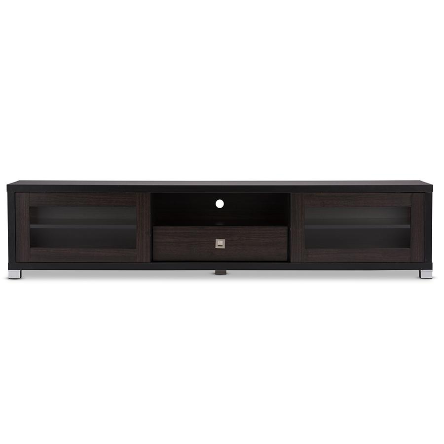 70-Inch Dark Brown TV Cabinet with 2 Sliding Doors Drawer. Picture 1