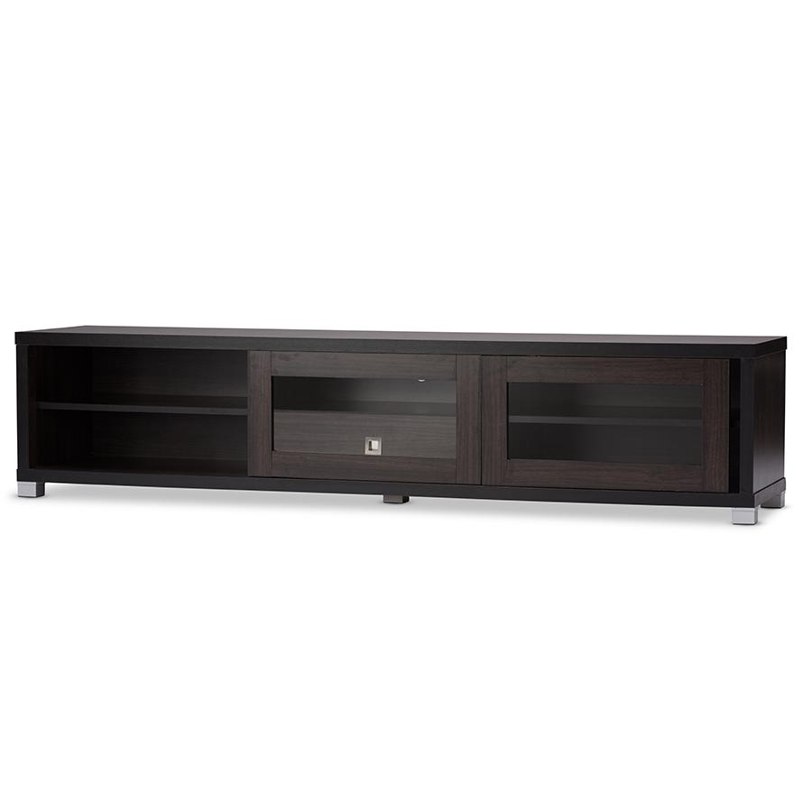 70-Inch Dark Brown TV Cabinet with 2 Sliding Doors Drawer. Picture 3