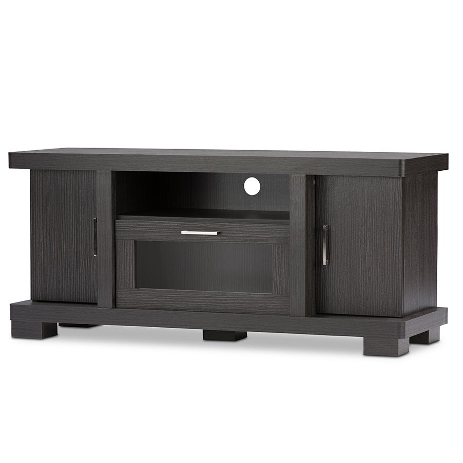 47-Inch Dark Brown Wood TV Cabinet with 2 Doors. Picture 3
