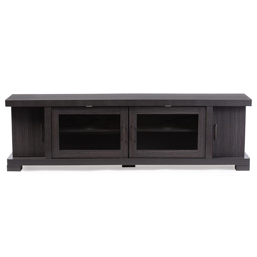 Viveka 70-Inch Greyish Dark Brown Wood TV Cabinet with 2 Glass Doors and 2 Doors. Picture 5