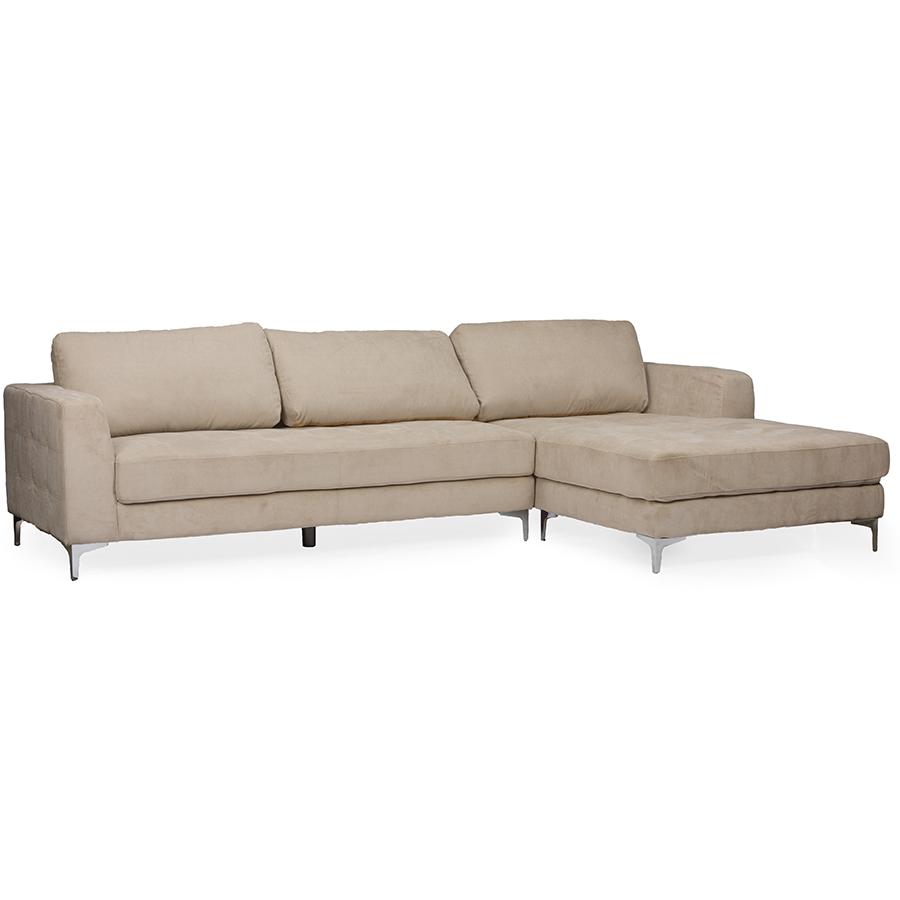 Agnew Contemporary Light Beige Microfiber Right Facing Sectional Sofa. Picture 1