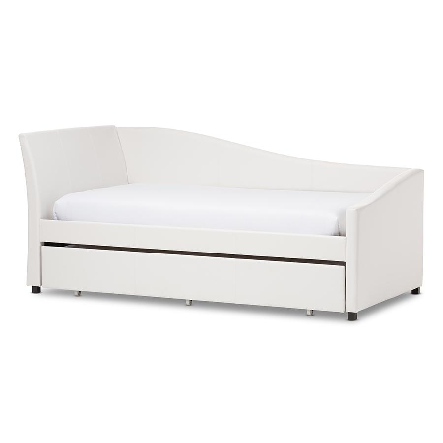 White Curved Sofa Twin Daybed with Roll-Out Trundle Guest Bed. Picture 1