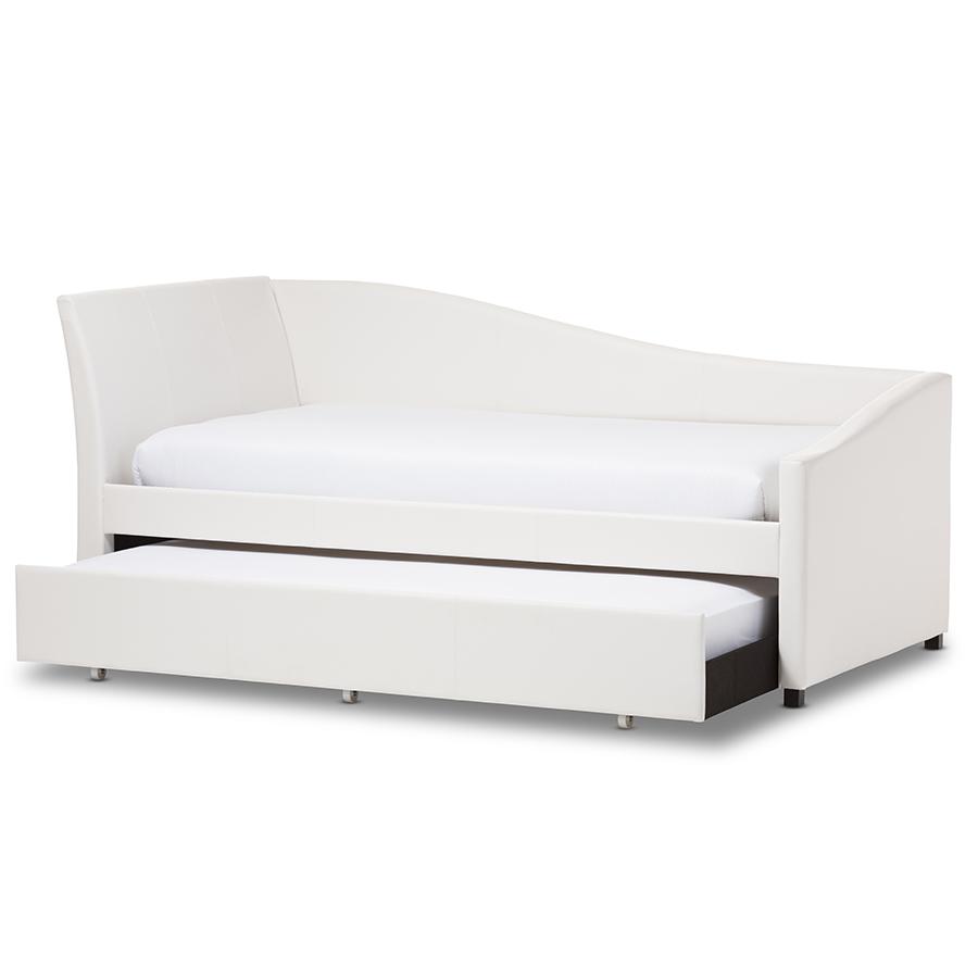 White Faux Leather Upholstered Curved Sofa Twin Daybed. Picture 2
