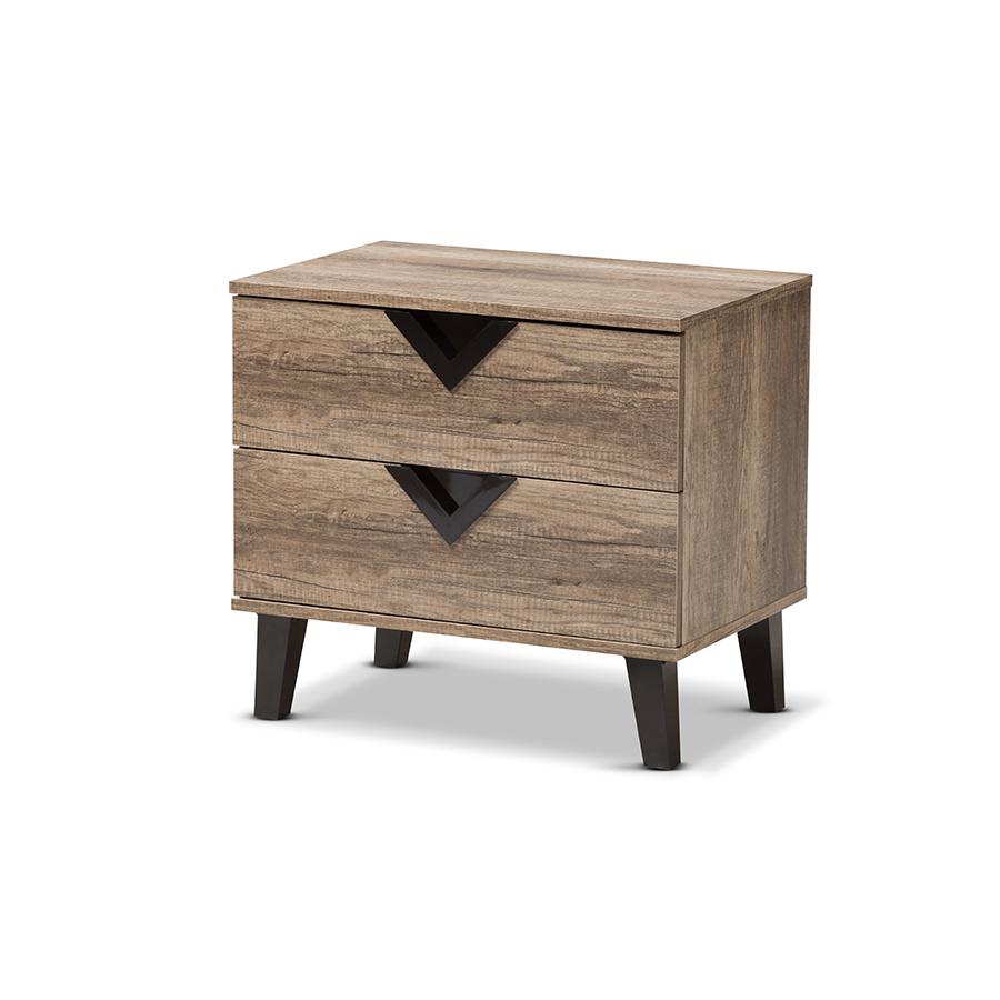 Swanson Modern and Contemporary Light Brown Wood 2-Drawer Nightstand. Picture 1