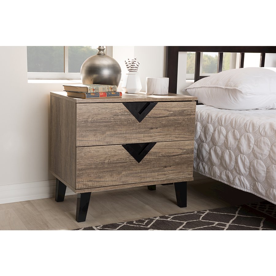 Light Brown Wood 2-Drawer Nightstand. Picture 2