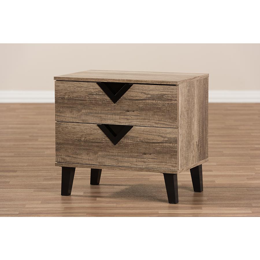 Swanson Modern and Contemporary Light Brown Wood 2-Drawer Nightstand. Picture 6