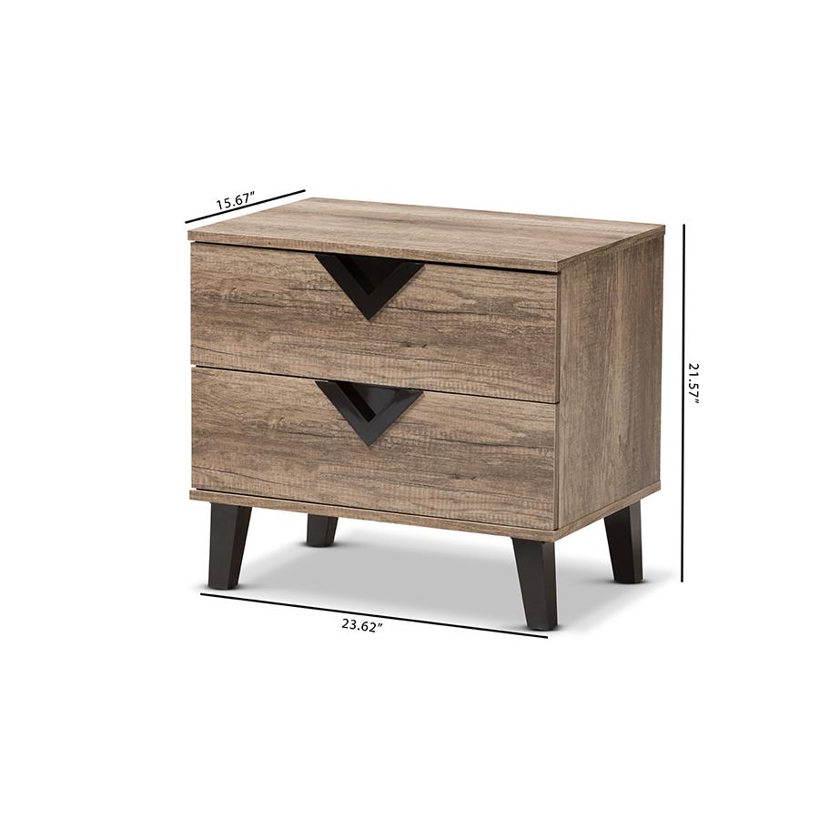 Swanson Modern and Contemporary Light Brown Wood 2-Drawer Nightstand. Picture 7