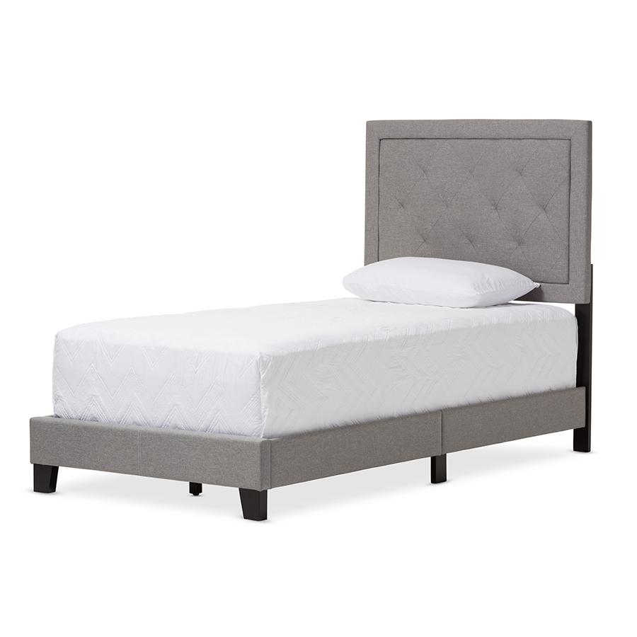 Paris Modern and Contemporary Grey Fabric Upholstered Twin Size Tufting Bed. Picture 1