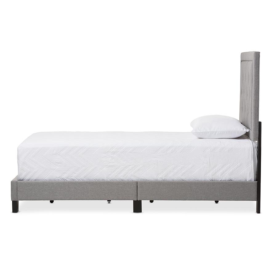 Paris Modern and Contemporary Grey Fabric Upholstered Twin Size Tufting Bed. Picture 2