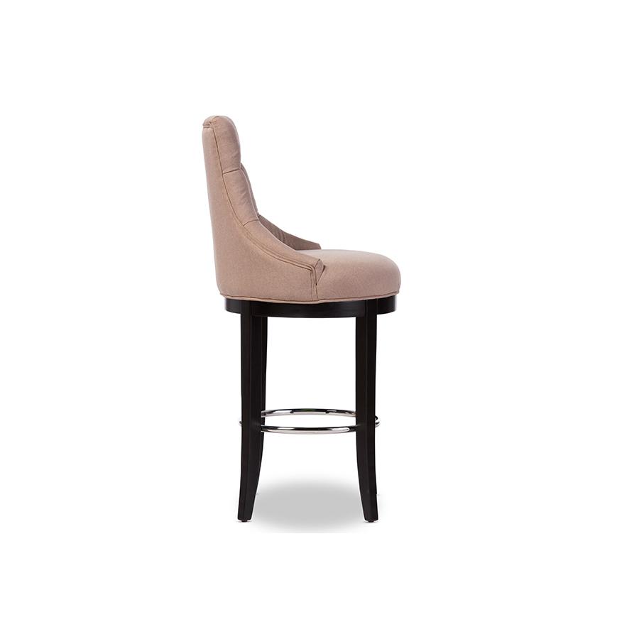 Button-tufted Beige Fabric Upholstered Bar Stool with Metal Footrest. Picture 2