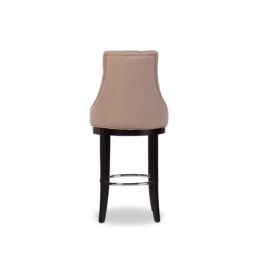 Button-tufted Beige Fabric Upholstered Bar Stool with Metal Footrest. Picture 4