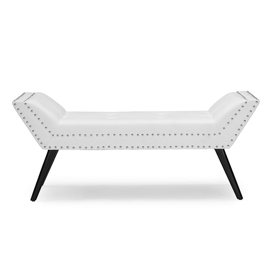 Tamblin Modern and Contemporary White Faux Leather Upholstered Large Ottoman Seating Bench. The main picture.
