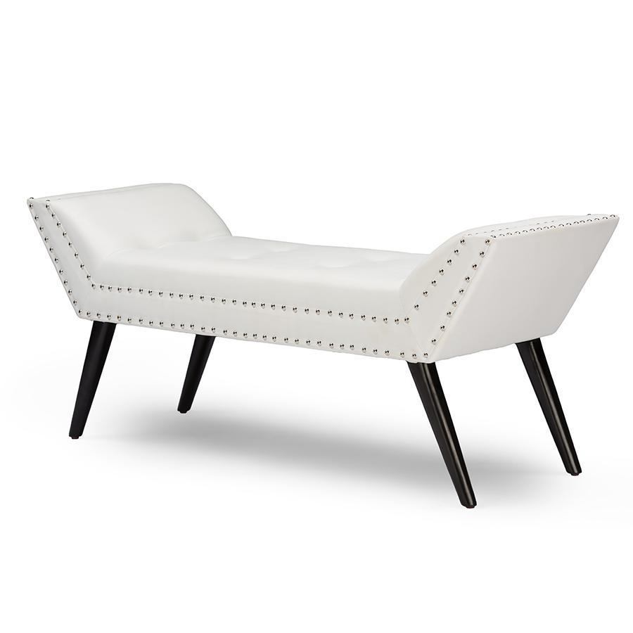 Tamblin Modern and Contemporary White Faux Leather Upholstered Large Ottoman Seating Bench. Picture 2