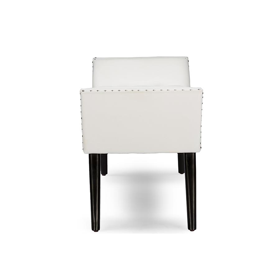 Tamblin Modern and Contemporary White Faux Leather Upholstered Large Ottoman Seating Bench. Picture 3