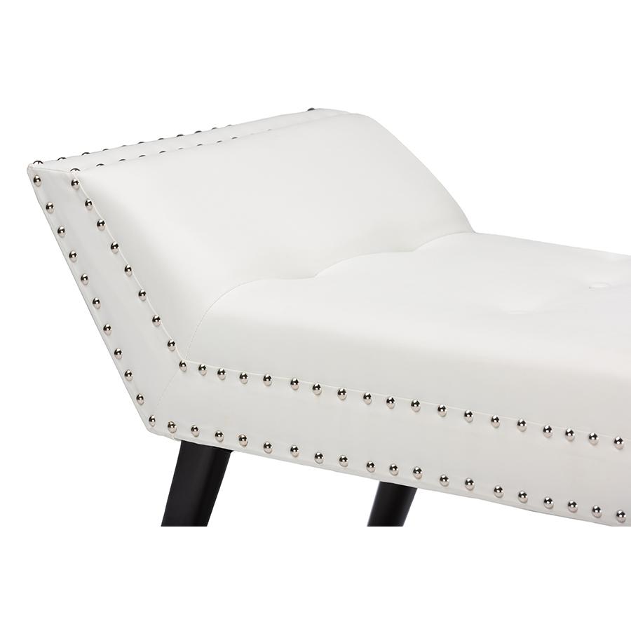 Tamblin Modern and Contemporary White Faux Leather Upholstered Large Ottoman Seating Bench. Picture 4
