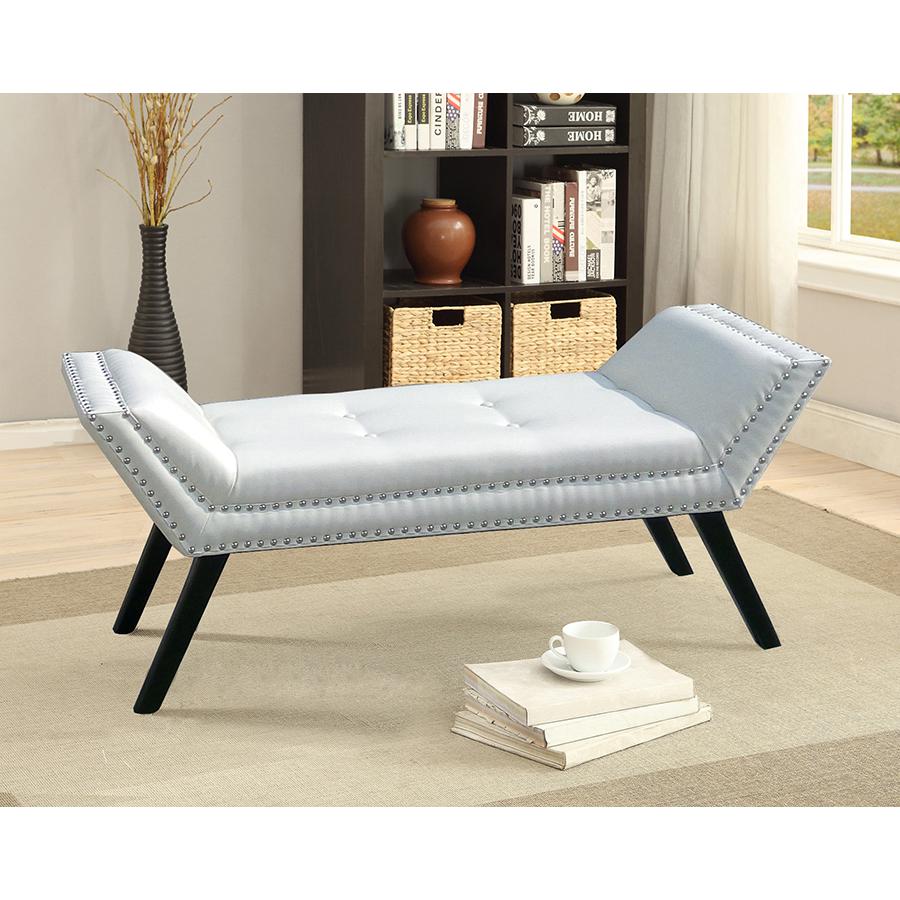 White Faux Leather Upholstered Large Ottoman Seating Bench. Picture 4