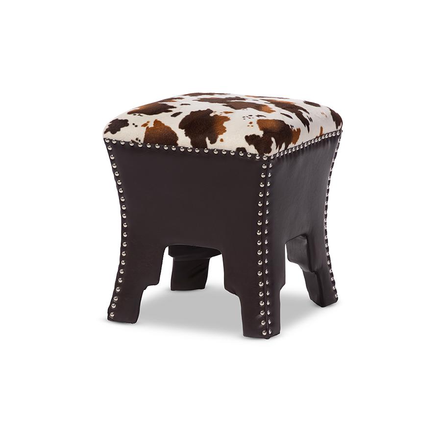 Leather Upholstered Accent Stool with Nail heads. Picture 4