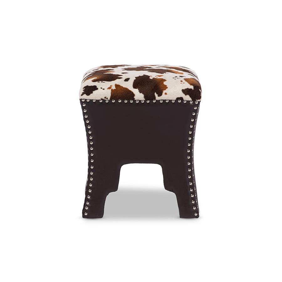 Leather Upholstered Accent Stool with Nail heads. Picture 1