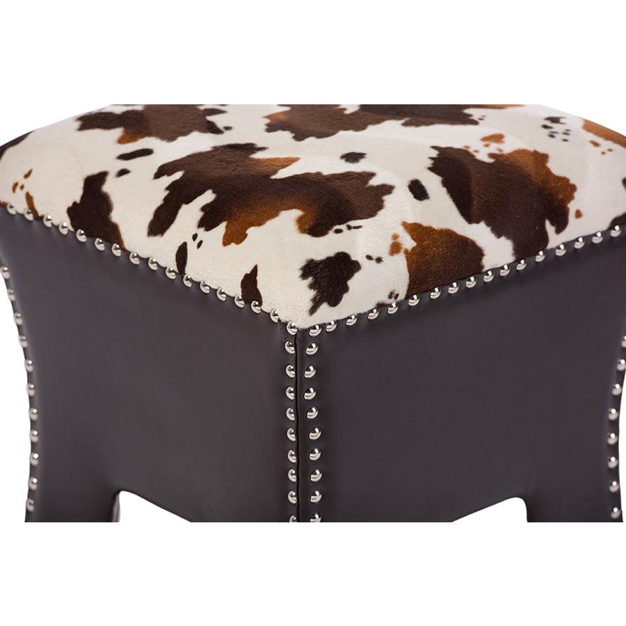 Leather Upholstered Accent Stool with Nail heads. Picture 2