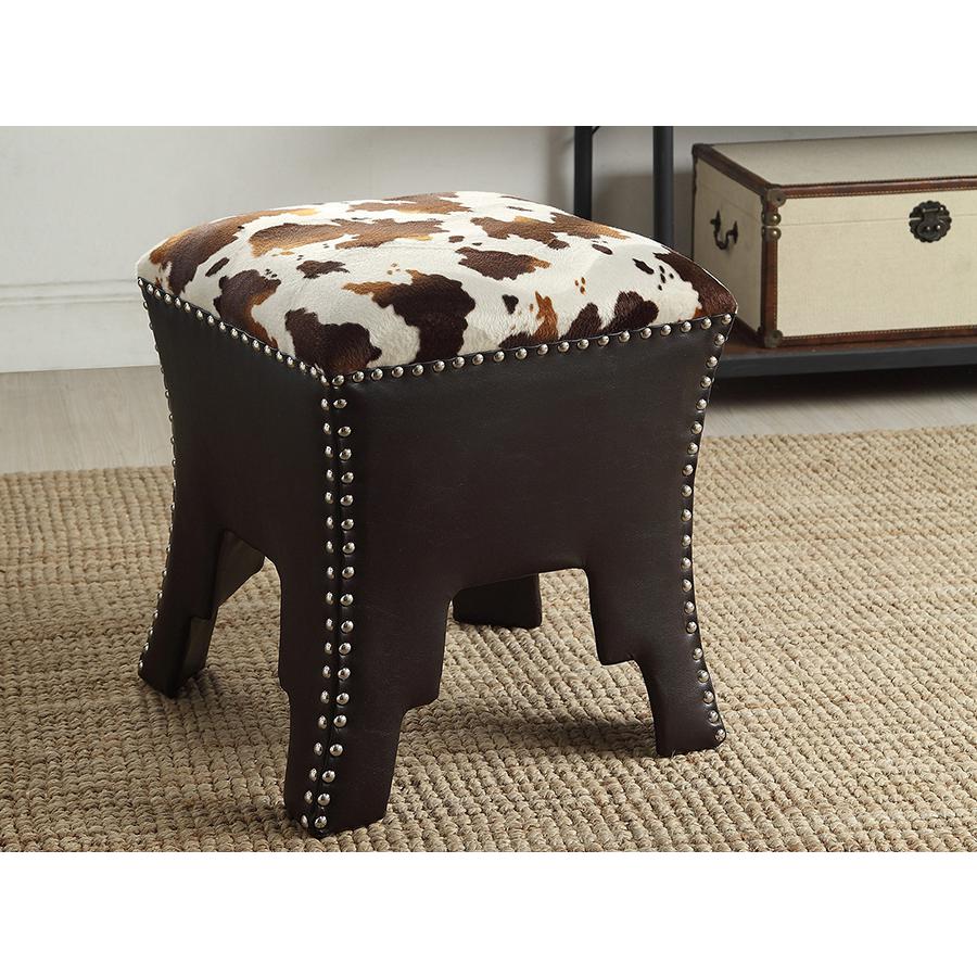 Leather Upholstered Accent Stool with Nail heads. Picture 3