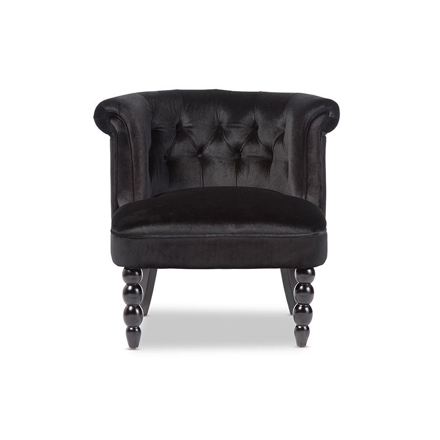 Black Velvet Fabric Upholstered Vanity Accent Chair. Picture 1