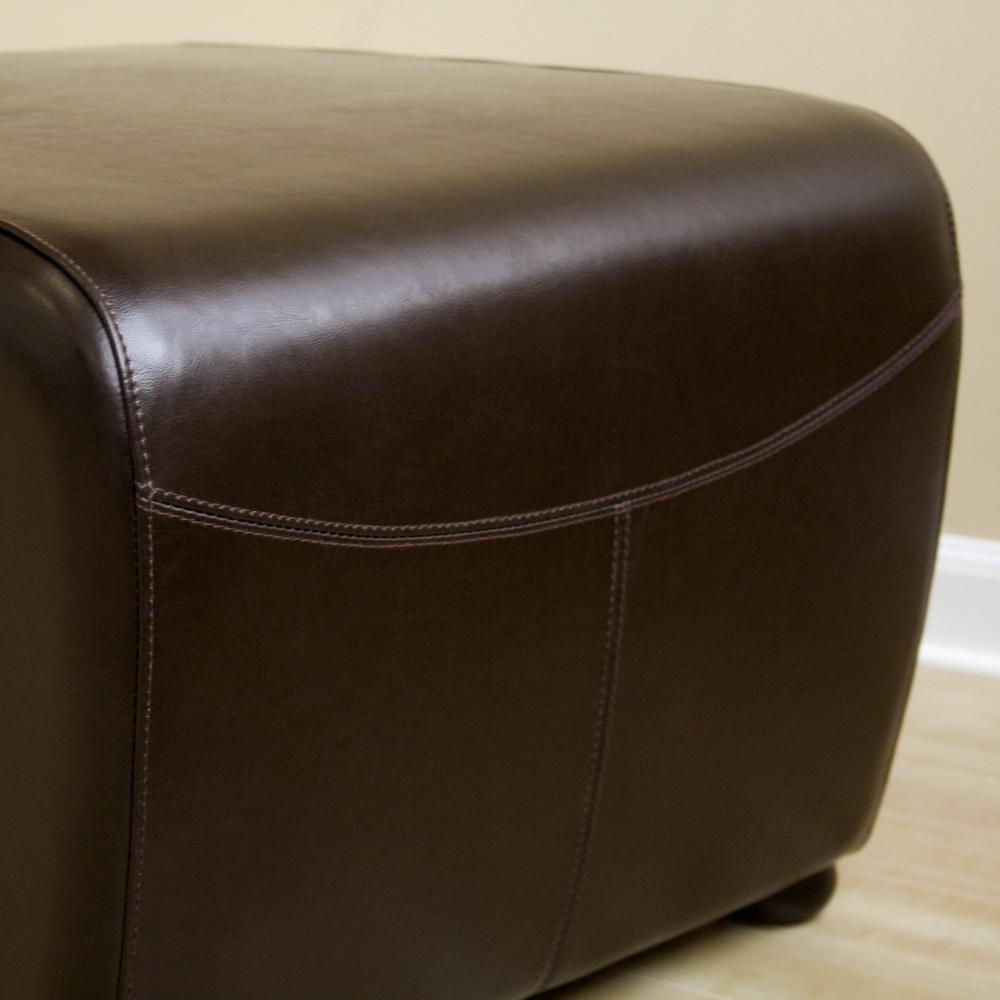 Dark Brown Full Leather Ottoman with Rounded Sides. Picture 2