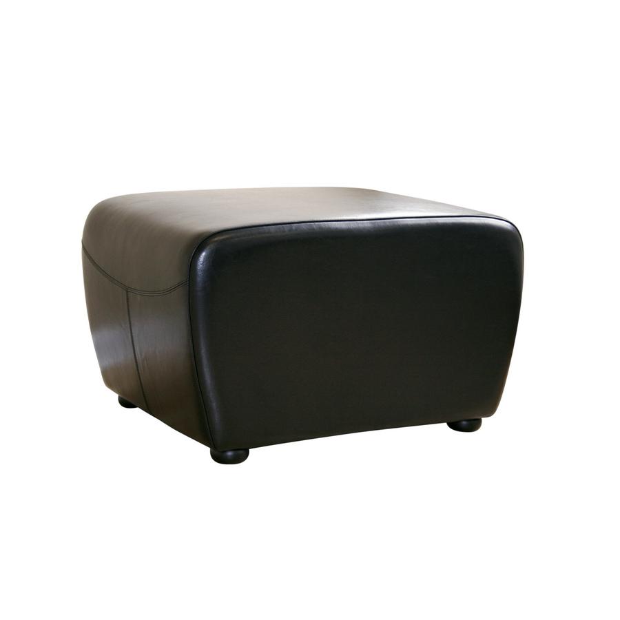 Black Full Leather Ottoman with Rounded Sides