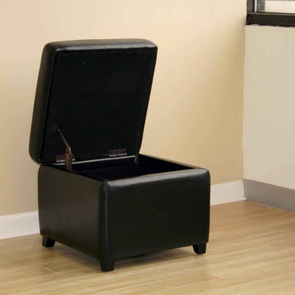 Black Full Leather Small Storage Cube Ottoman. Picture 2