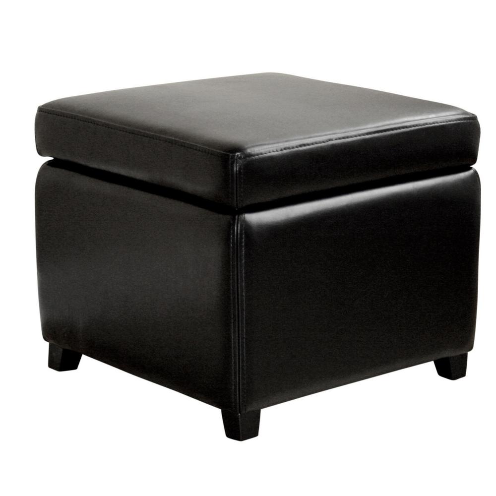 Black Full Leather Small Storage Cube Ottoman. Picture 1