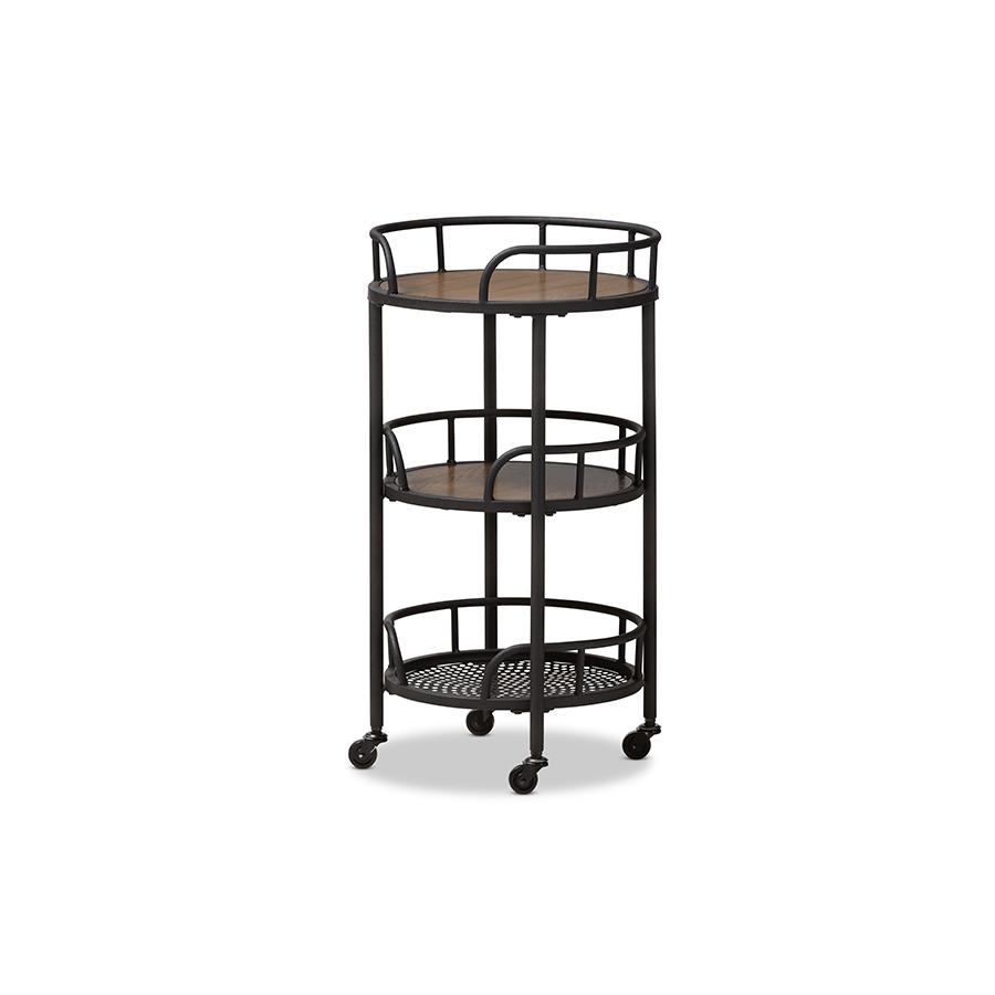 Baxton Studio Bristol Rustic Industrial Style Metal and Wood Mobile Serving Cart. Picture 1