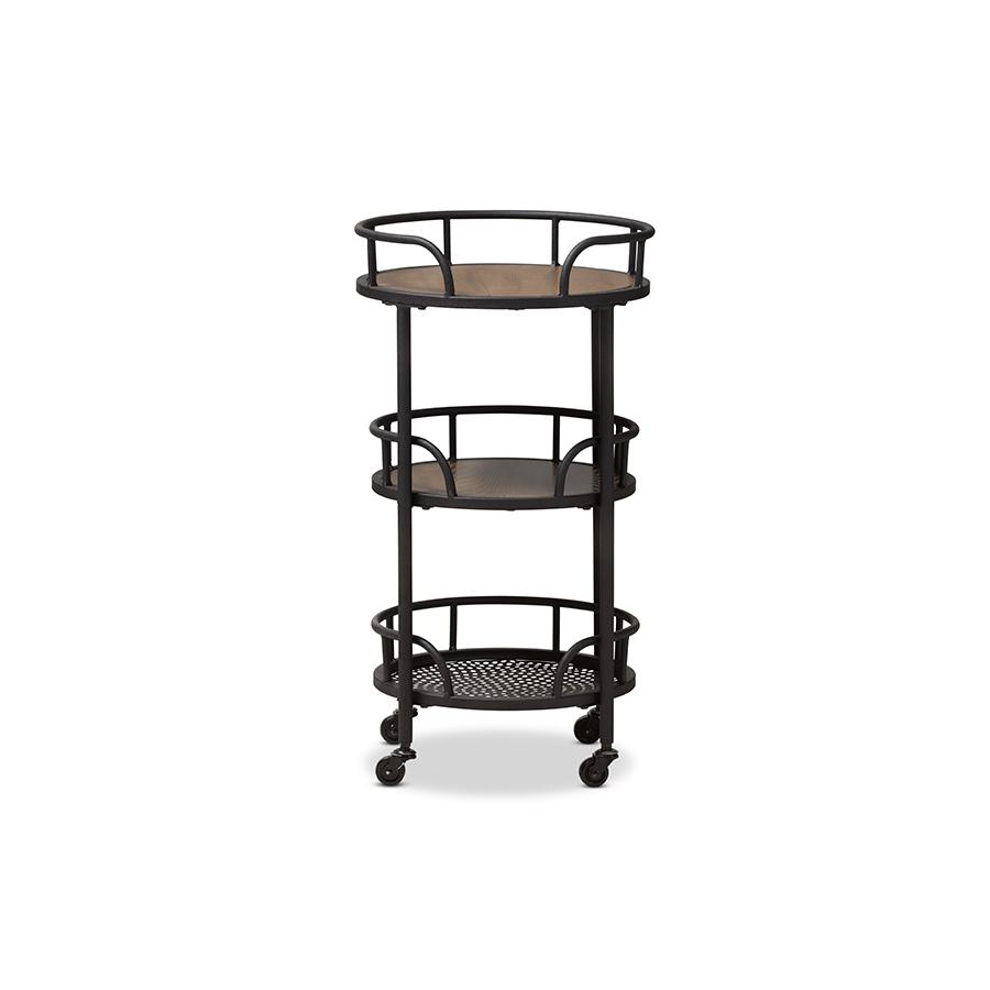 Baxton Studio Bristol Rustic Industrial Style Metal and Wood Mobile Serving Cart. Picture 2