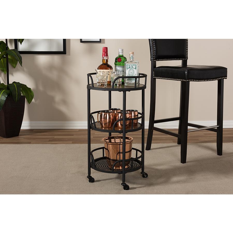 Baxton Studio Bristol Rustic Industrial Style Metal and Wood Mobile Serving Cart. Picture 4