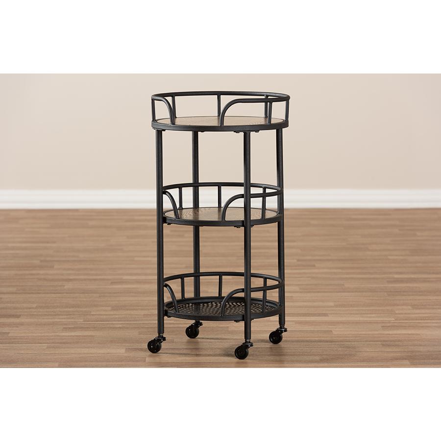 Baxton Studio Bristol Rustic Industrial Style Metal and Wood Mobile Serving Cart. Picture 5