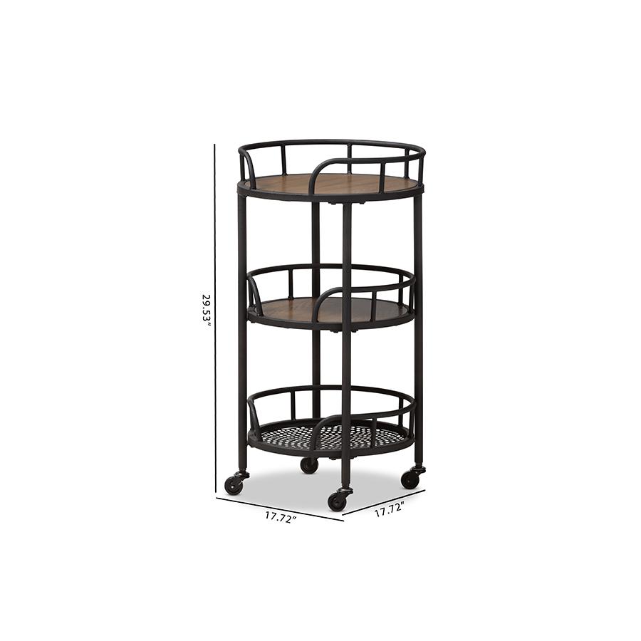 Baxton Studio Bristol Rustic Industrial Style Metal and Wood Mobile Serving Cart. Picture 6