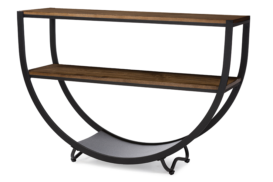 Black Textured Finish Metal Distressed Wood Console Table Black/Brown. Picture 2