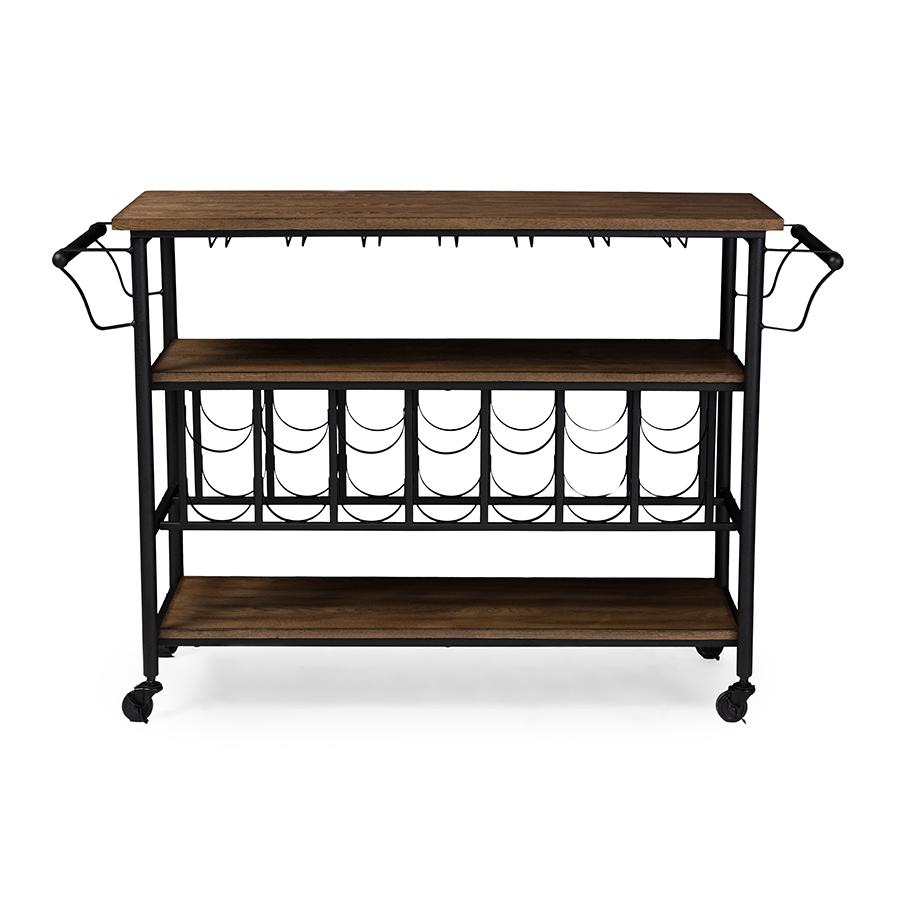 Textured Finish Metal Distressed Wood Mobile Kitchen Bar Serving Wine Cart. Picture 4