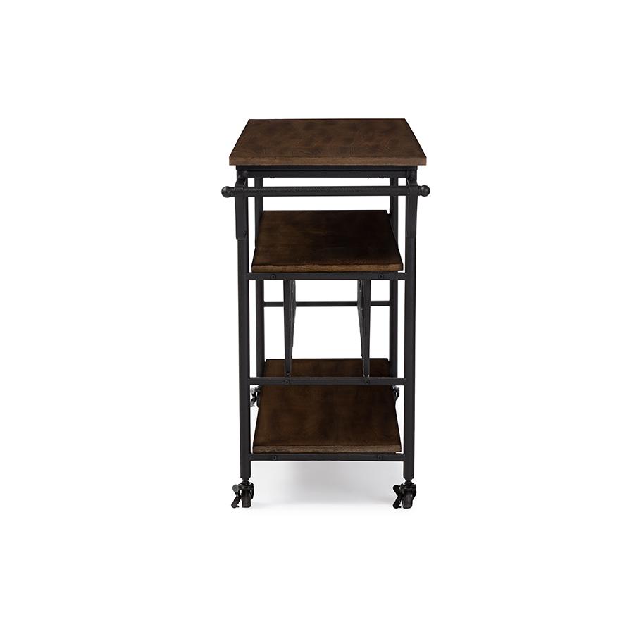 Textured Finish Metal Distressed Wood Mobile Kitchen Bar Serving Wine Cart. Picture 2
