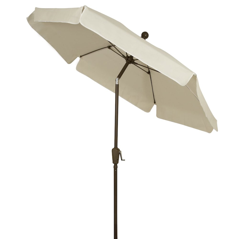 7.5' Hex Home Garden Tilt Umbrella 6 Rib Crank Champagne Bronze with Natural Vinyl Coated Weave Canopy. Picture 1