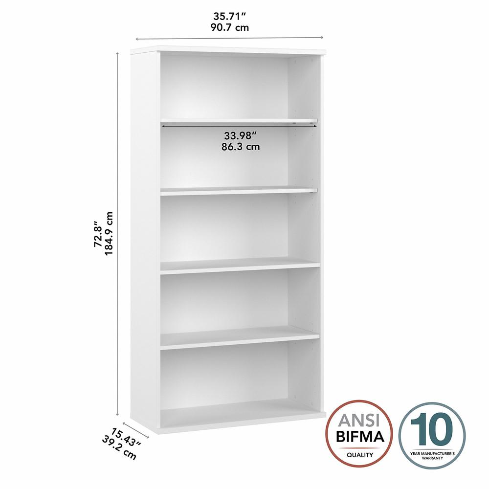 Bush Business Furniture Hybrid Tall 5 Shelf Bookcase - White. Picture 4