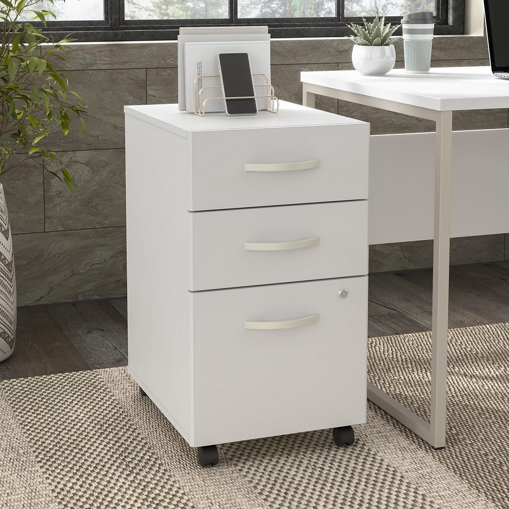 Bush Business Furniture Hybrid 3 Drawer Mobile File Cabinet - Assembled - White. Picture 2