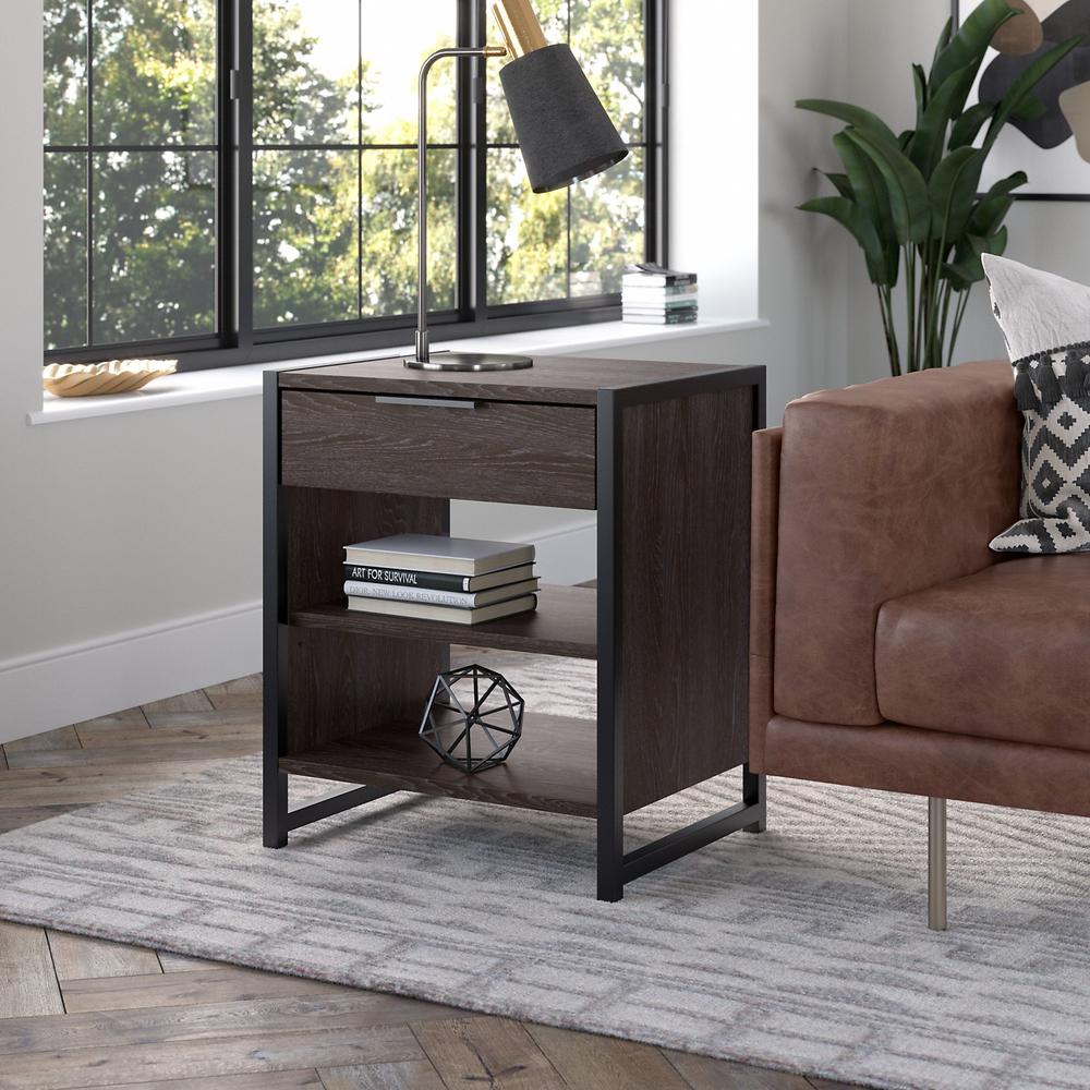 kathy ireland® Home by Bush Furniture Atria Small End Table with Drawer and Shelves in Charcoal Gray. Picture 5