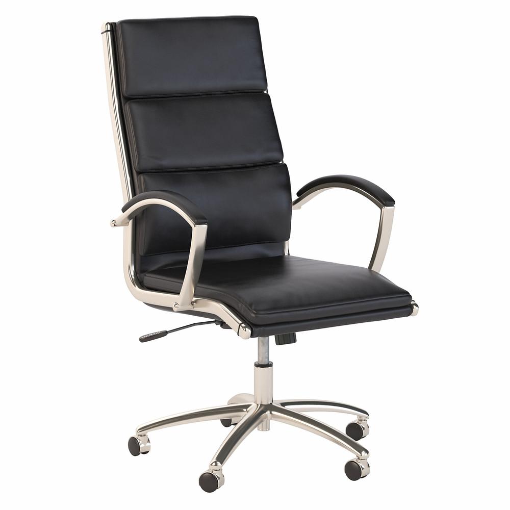 High Back Leather Executive Office Chair, Black Leather. Picture 1