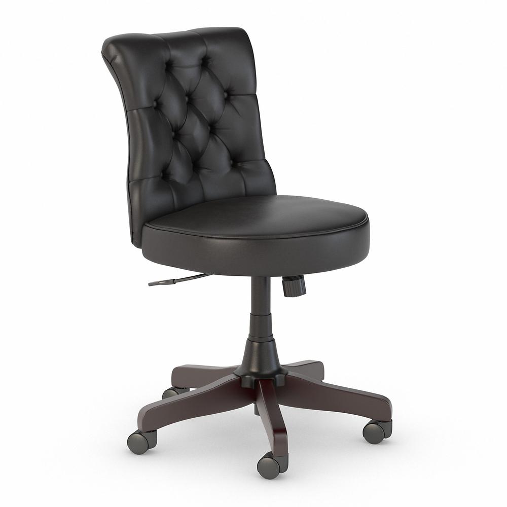 Mid Back Tufted Office Chair Black Leather. Picture 1