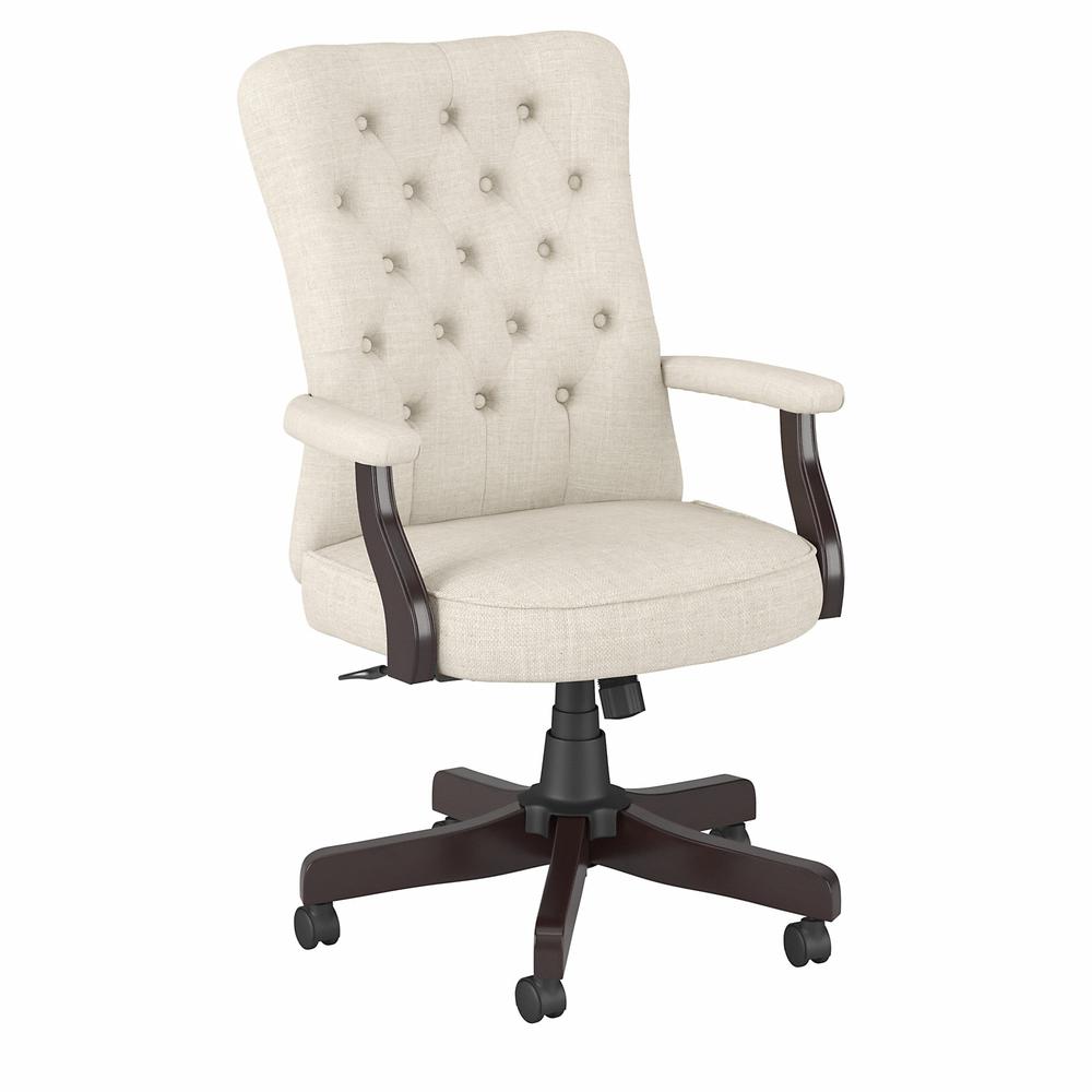 High Back Tufted Office Chair with Arms Cream Fabric. Picture 1