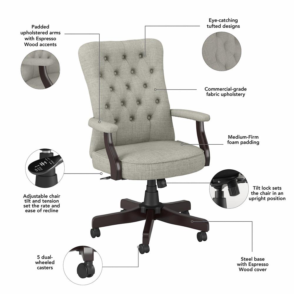 Bush Furniture Key West High Back Tufted Office Chair with Arms Light Gray. Picture 3