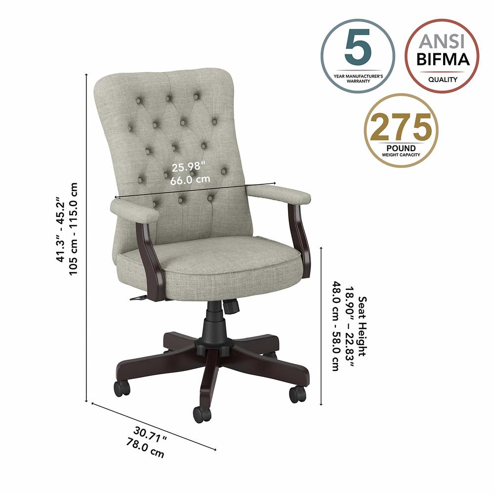 Bush Furniture Key West High Back Tufted Office Chair with Arms Light Gray. Picture 5