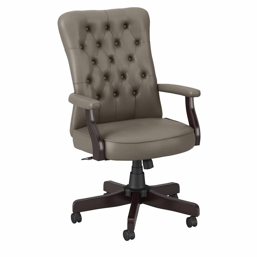 High Back Tufted Office Chair with Arms, Washed Gray Leather. Picture 1
