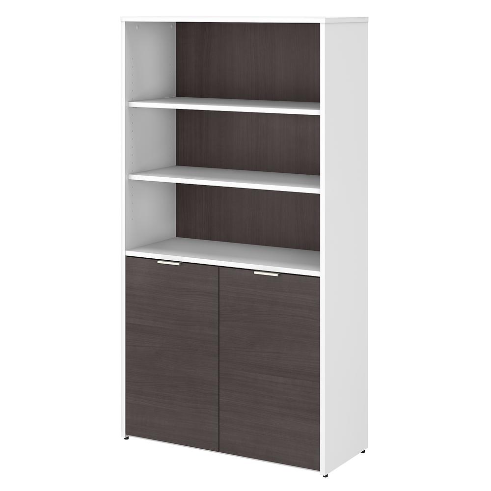 Bush Business Furniture Jamestown 5 Shelf Bookcase with Doors, Storm Gray/White. Picture 1