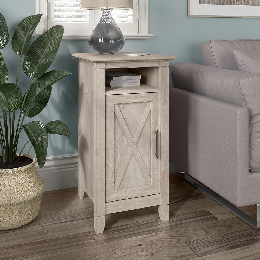 Bush Furniture Key West Nightstand with Door in Washed Gray. Picture 6